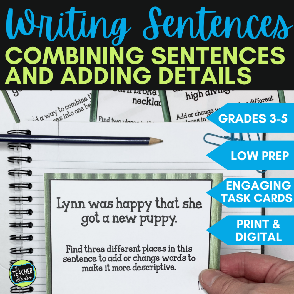 Combining sentences activity and writing task cards