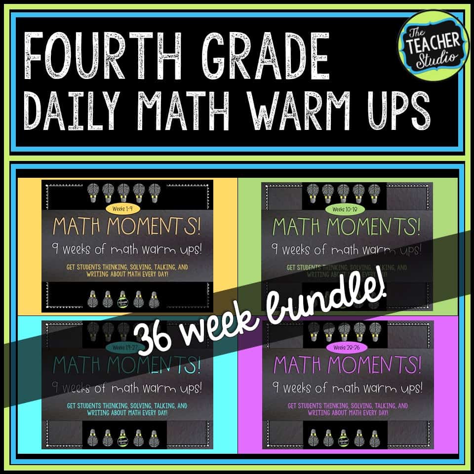 These math warm ups are perfect for getting students thinking about math, talking about math, and solving fourth grade math problems.