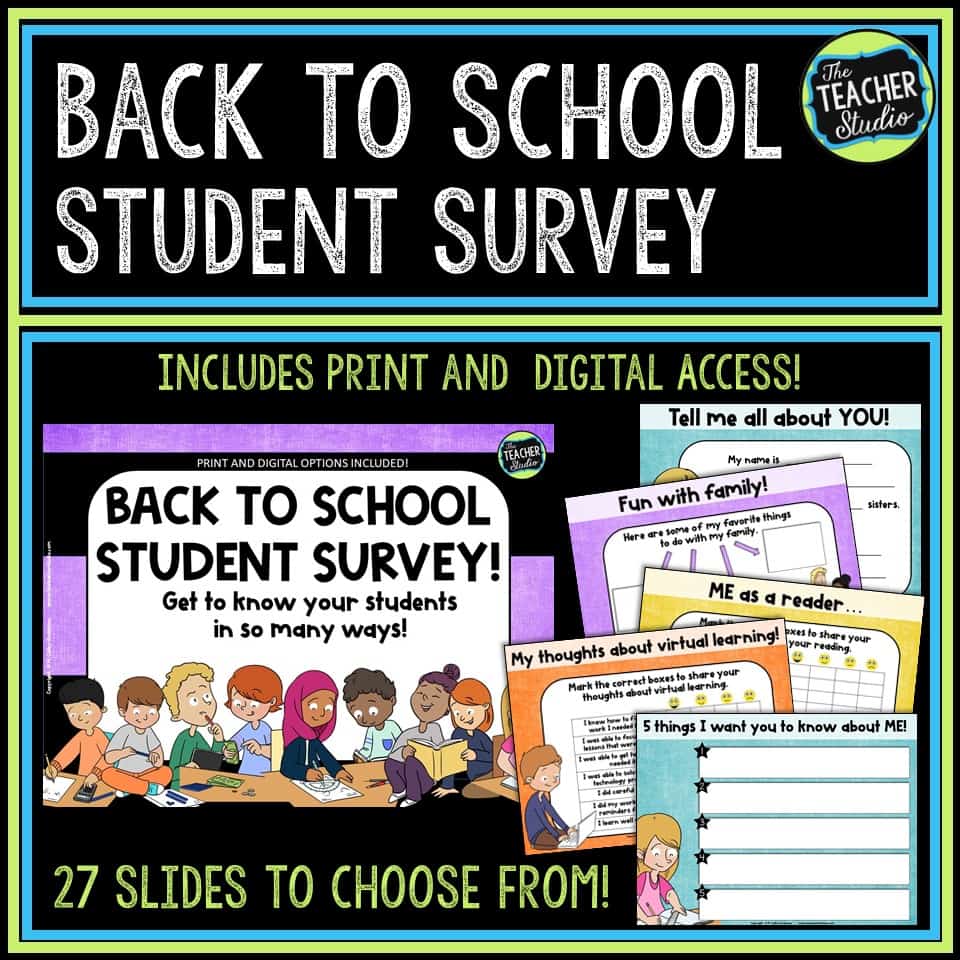 Back to school student surveys--ready to print or use digitally