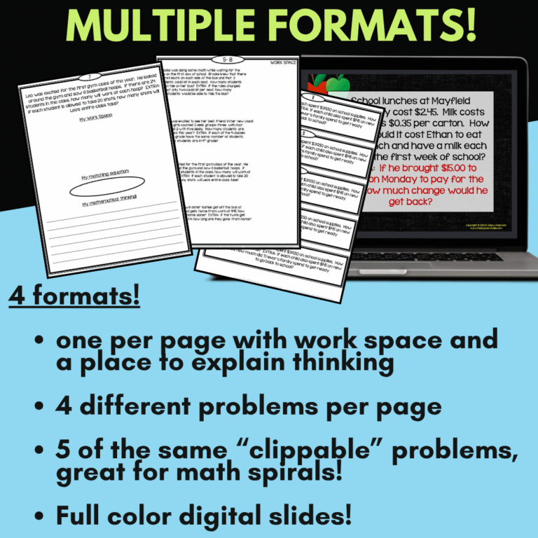 Back to School Math Differentiated Word Problems: Grade 3-5 - Print and ...