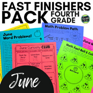 June 4th Grade Fast Finishers - 4th Grade Early Finishers - June Enrichment Menu