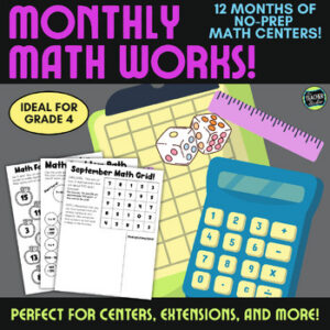 4th Grade Math Centers - Full Year No Prep Print and Go Monthly Math Practice